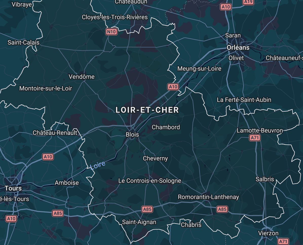Carte de la zone d'intervention de D.S Toiture dans le Loir-et-Cher (41)
